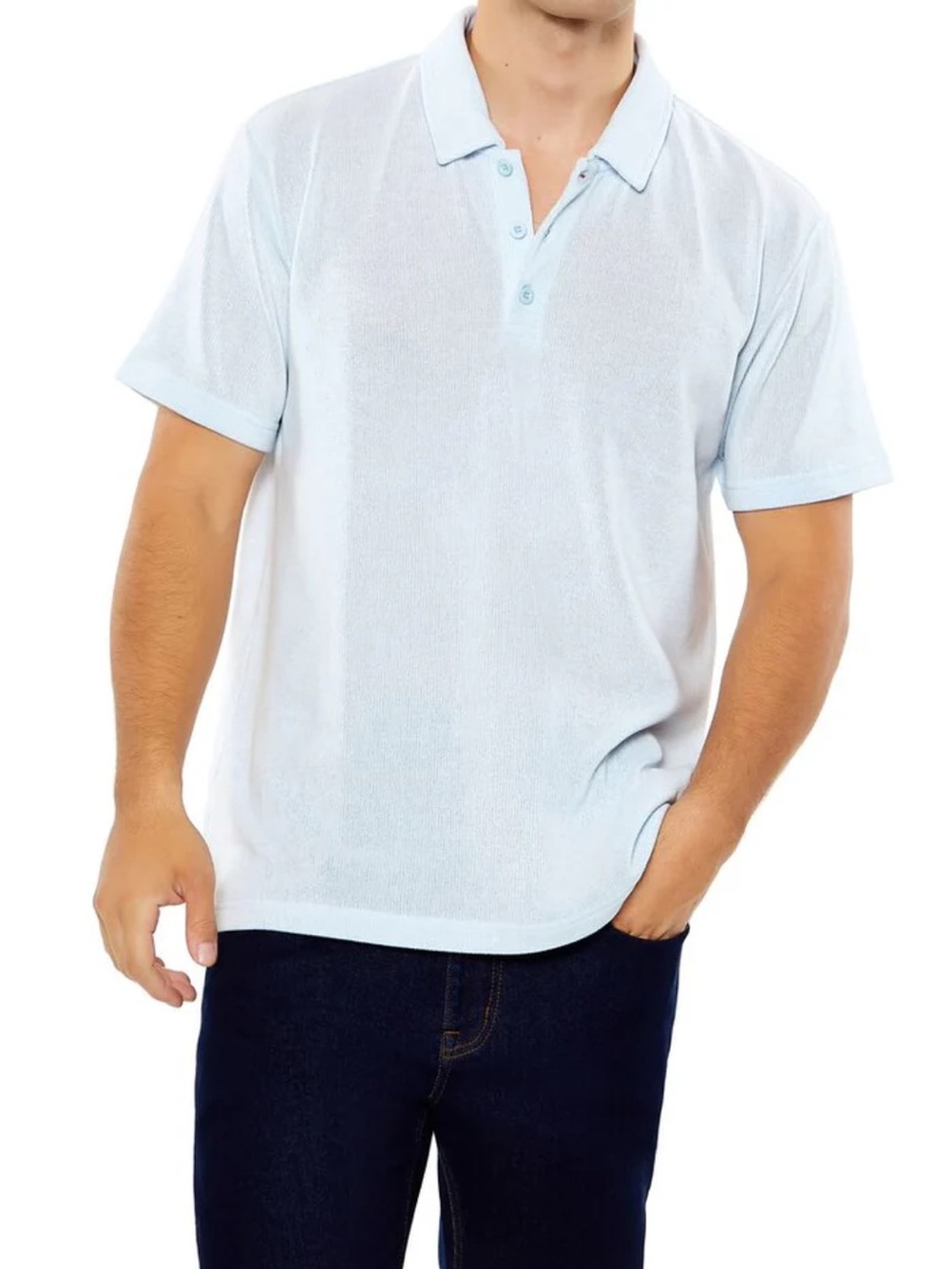 Forever 21 Men’s Soft Knit Rib Polo Shirt - Light Blue - Size XXL - NWT